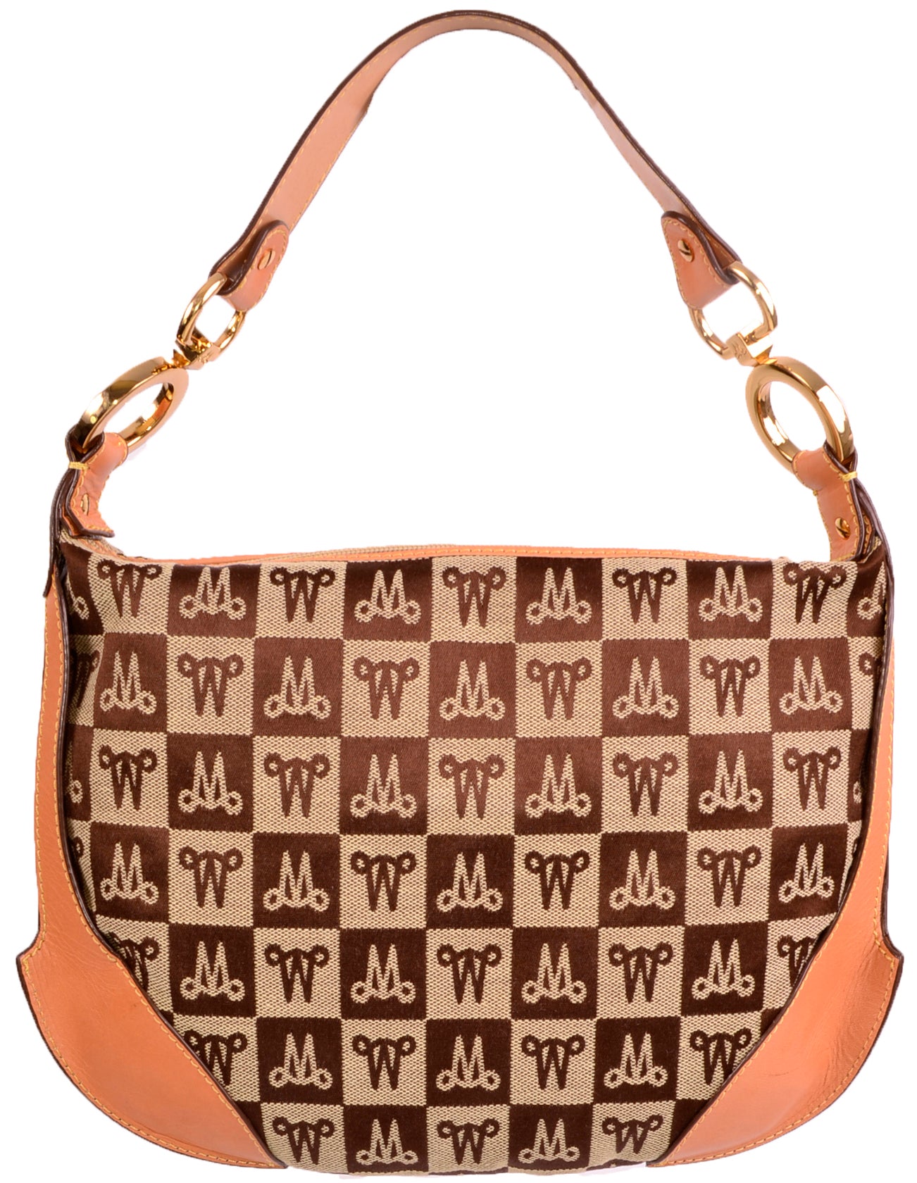 Misty Genuine Cowhide Leather Monogram Hobo Shoulder Bag  [Made in Italy]