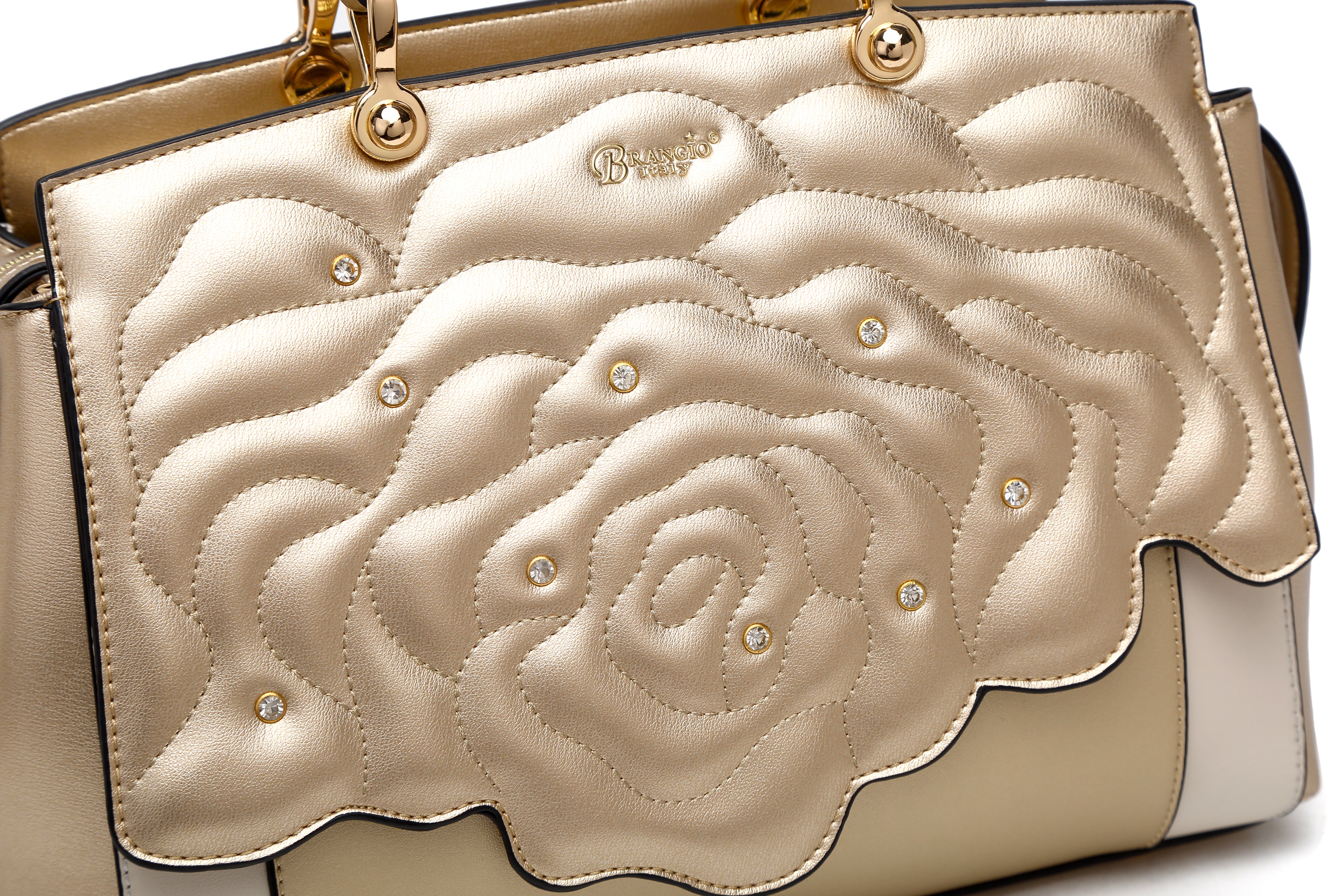 Rosette 3D Crystal Metallic Satchel - Brangio Italy Collections