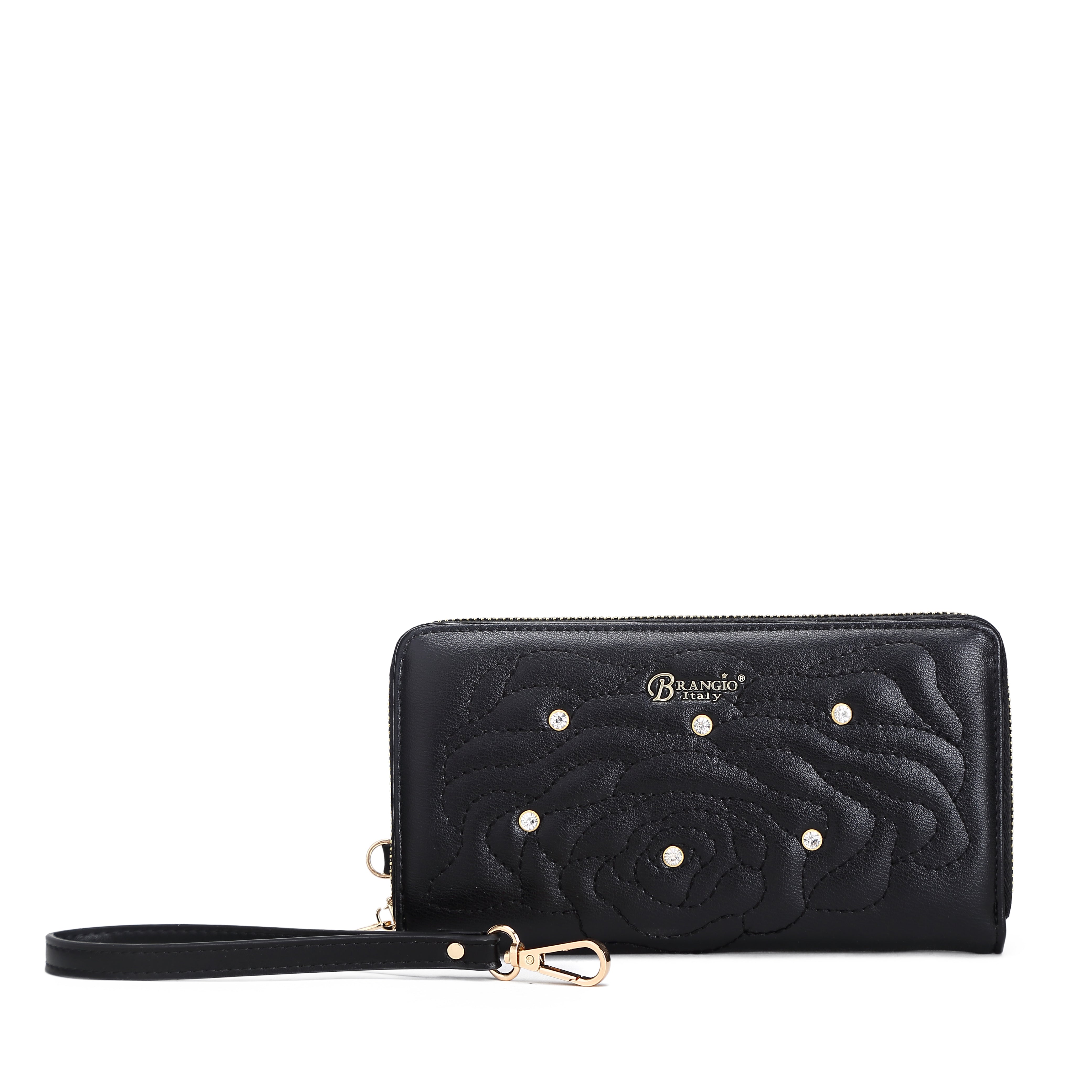 Brangio Italy Luxury Elegant Rose Embellished Satchel Bag + Wallet
