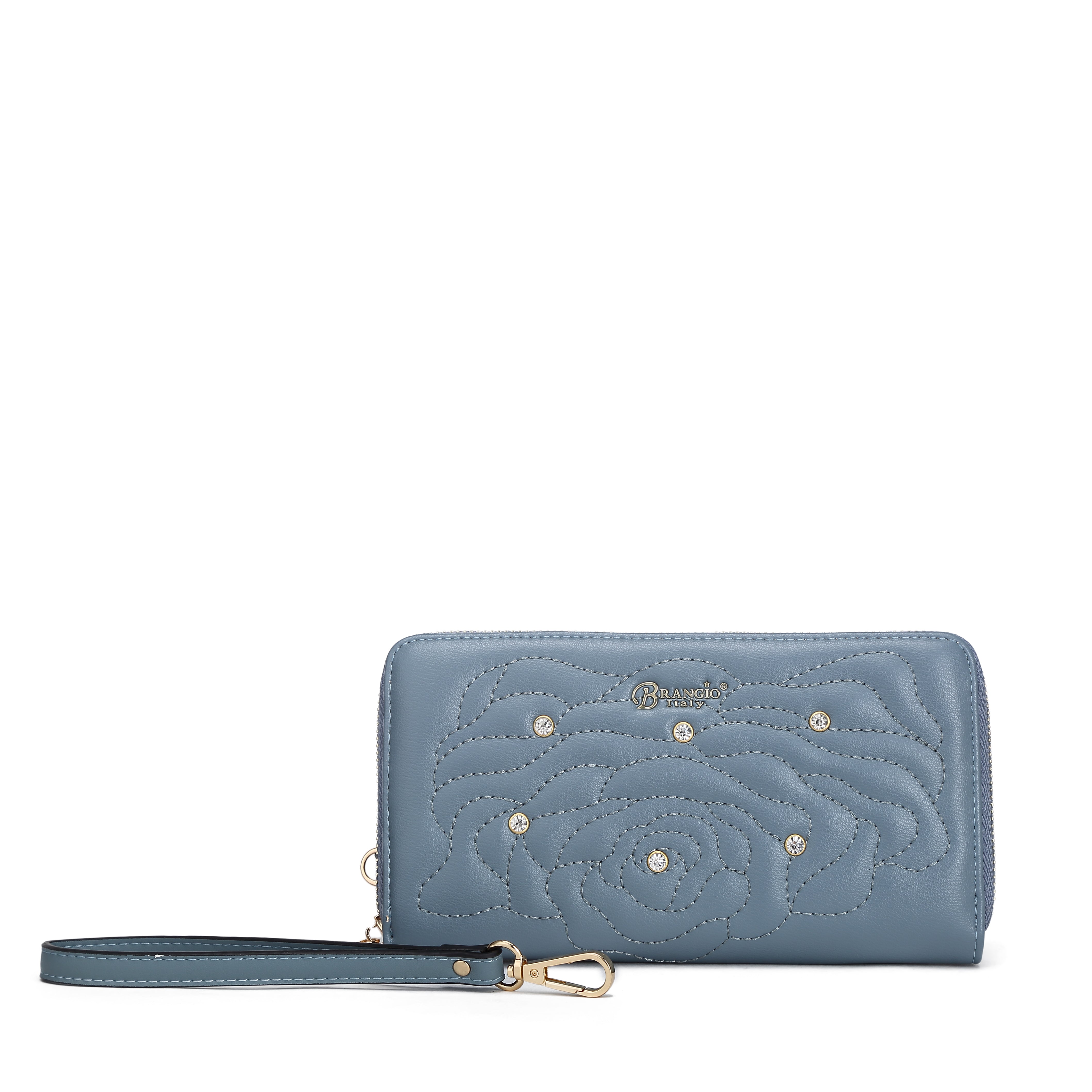 Brangio Italy Luxury Elegant Rose Embellished Satchel Bag + Wallet