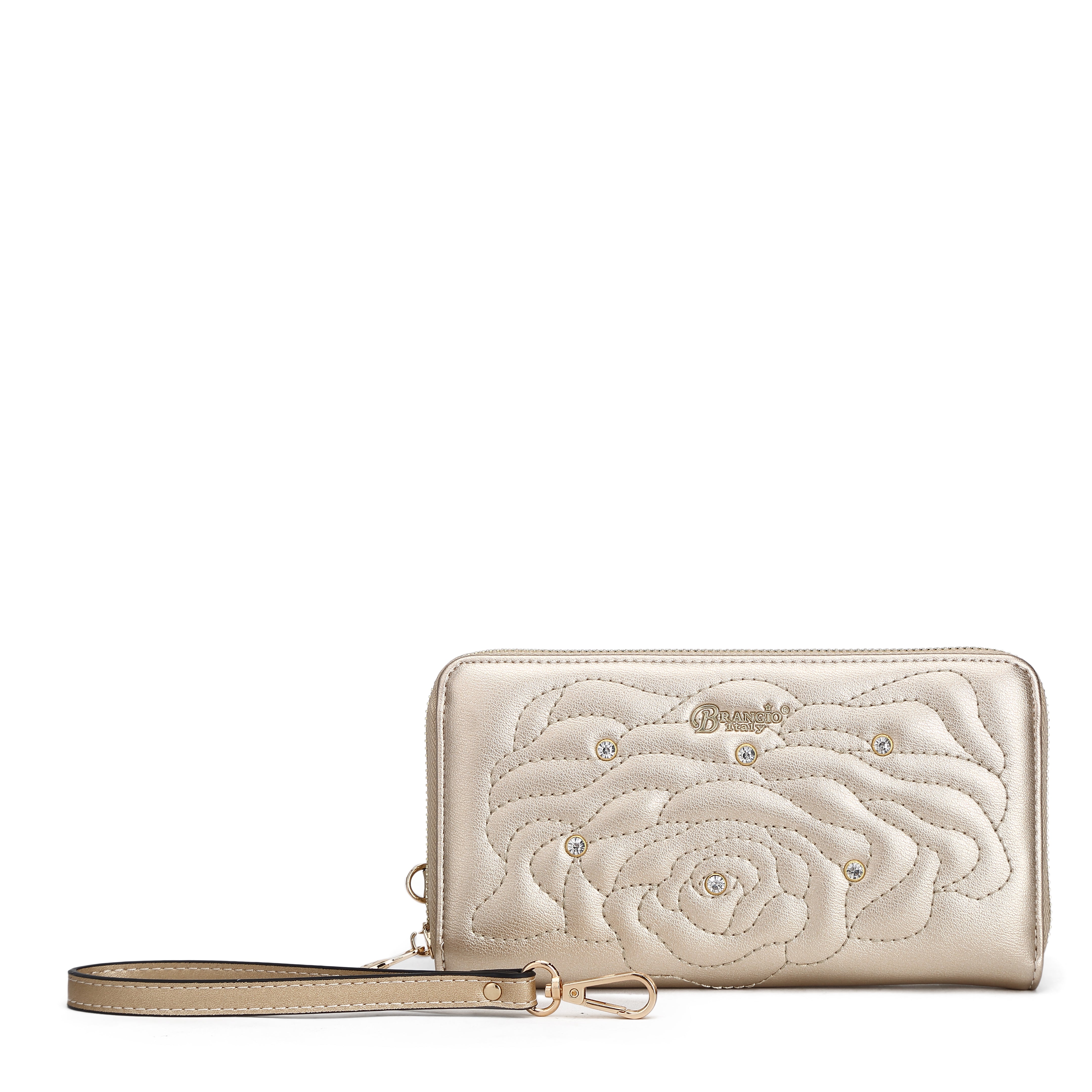 Brangio Italy Luxury Elegant Rose Embellished Satchel Bag + Wallet