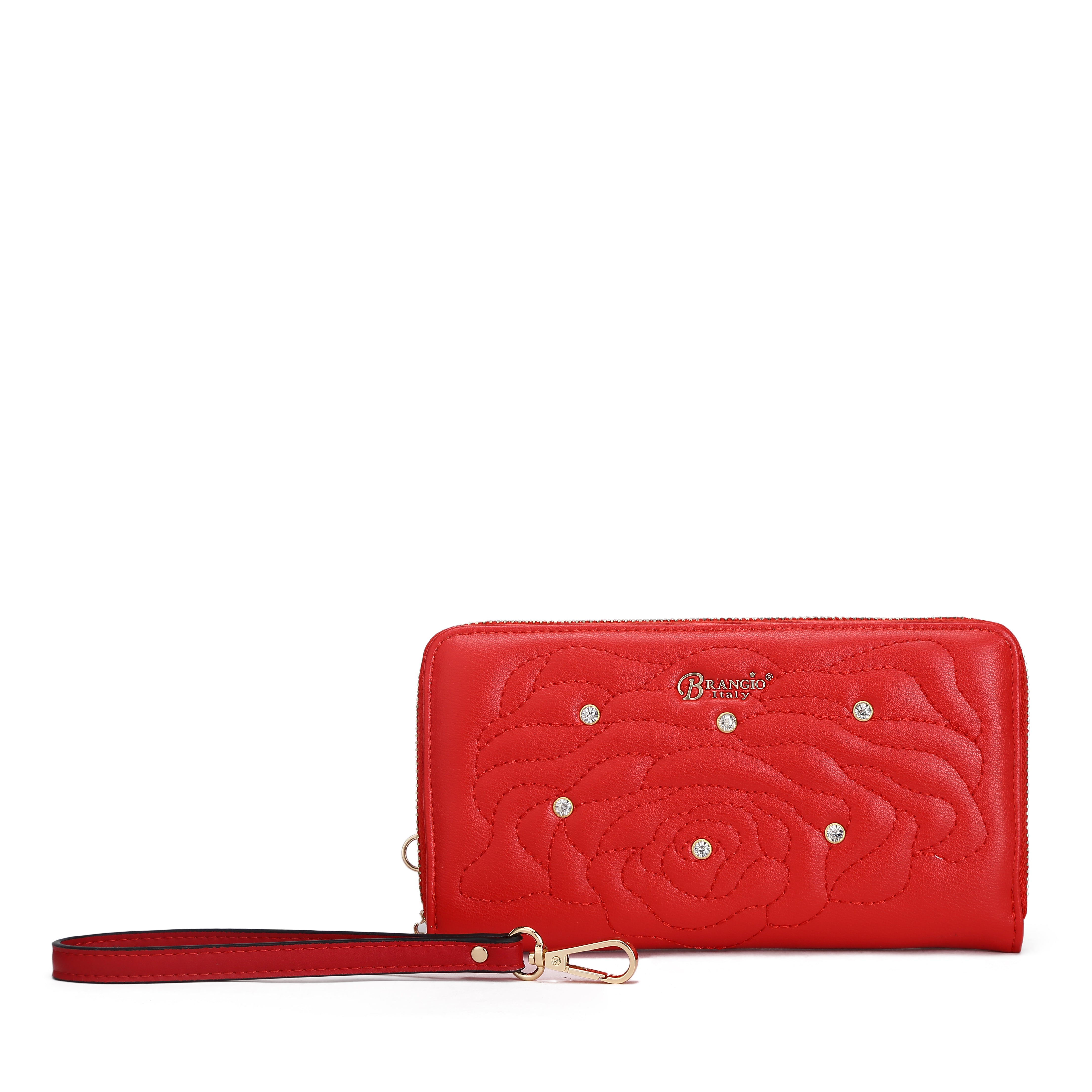 Brangio Italy Luxury Elegant Rose Embellished Satchel Bag + Wallet