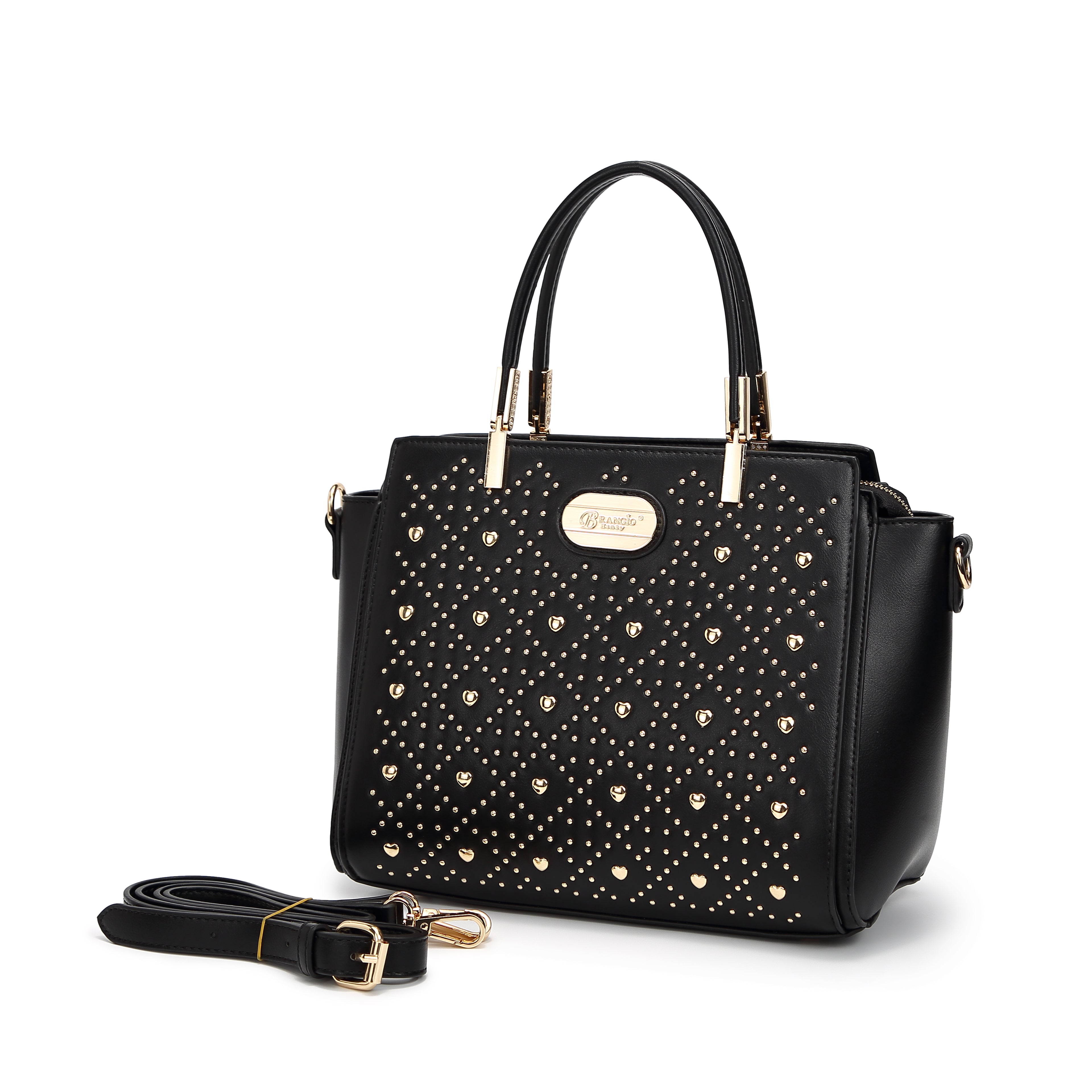 Brangio Studded Elegance Luxe Heart Handbag