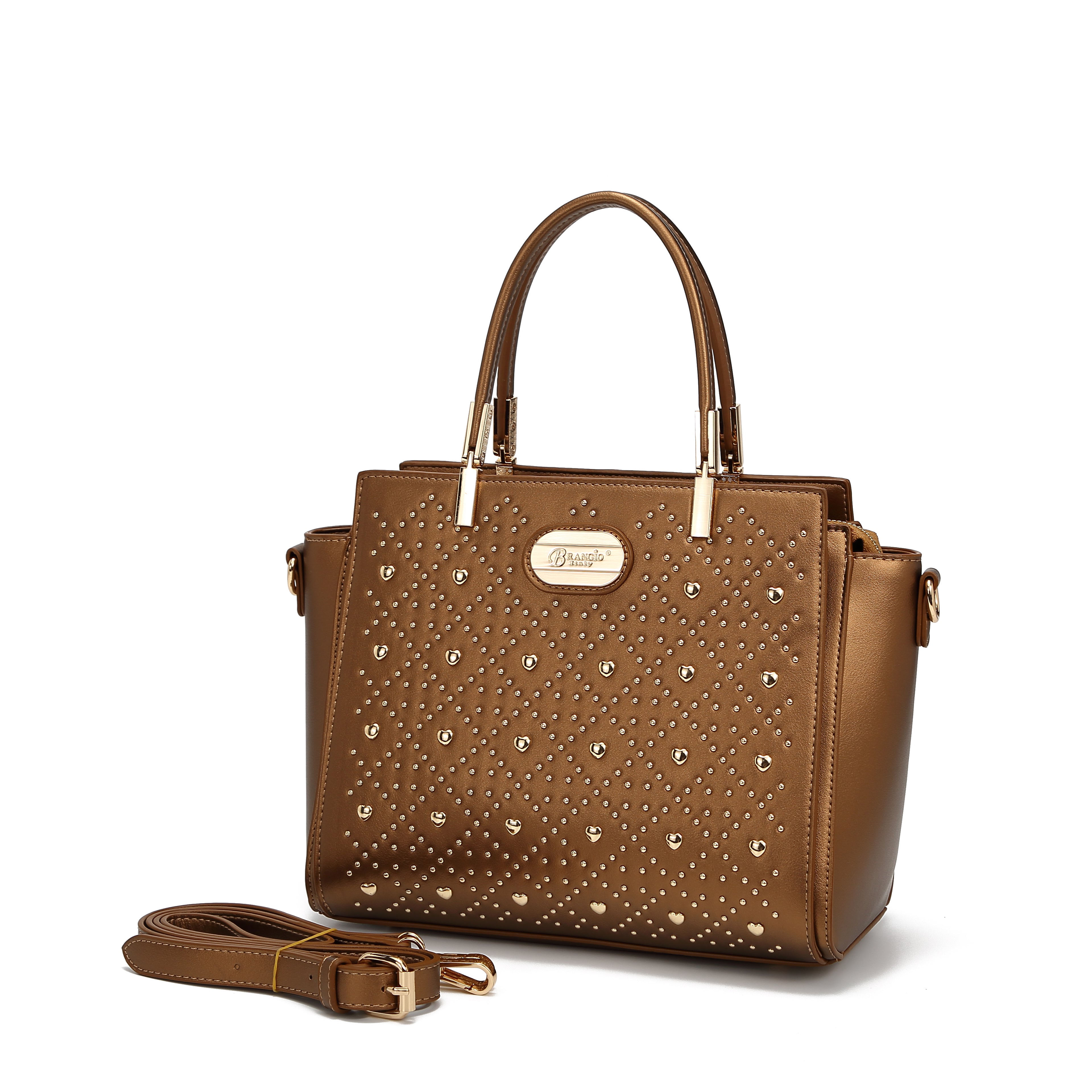 Brangio Studded Elegance Luxe Heart Handbag