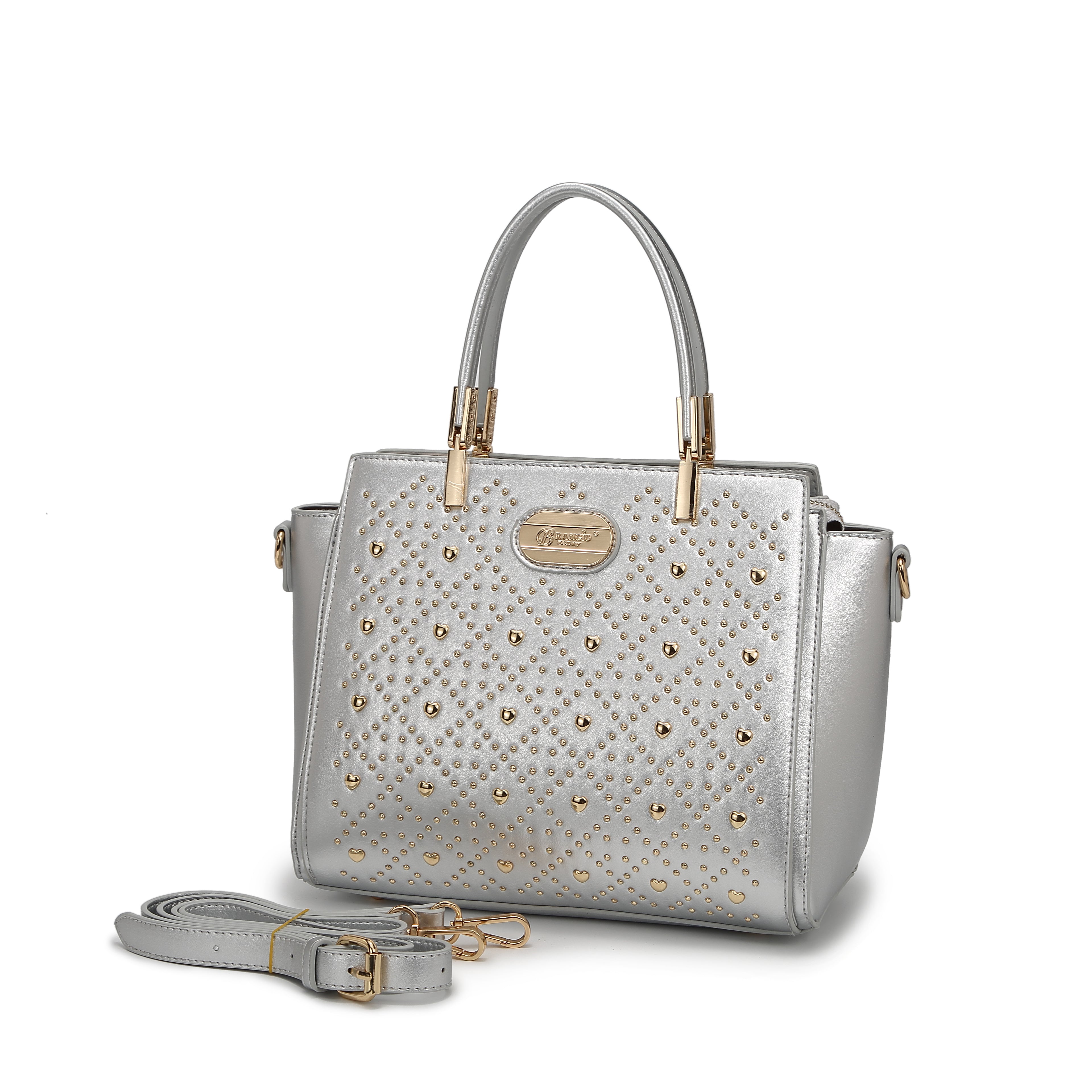 Brangio Studded Elegance Luxe Heart Handbag