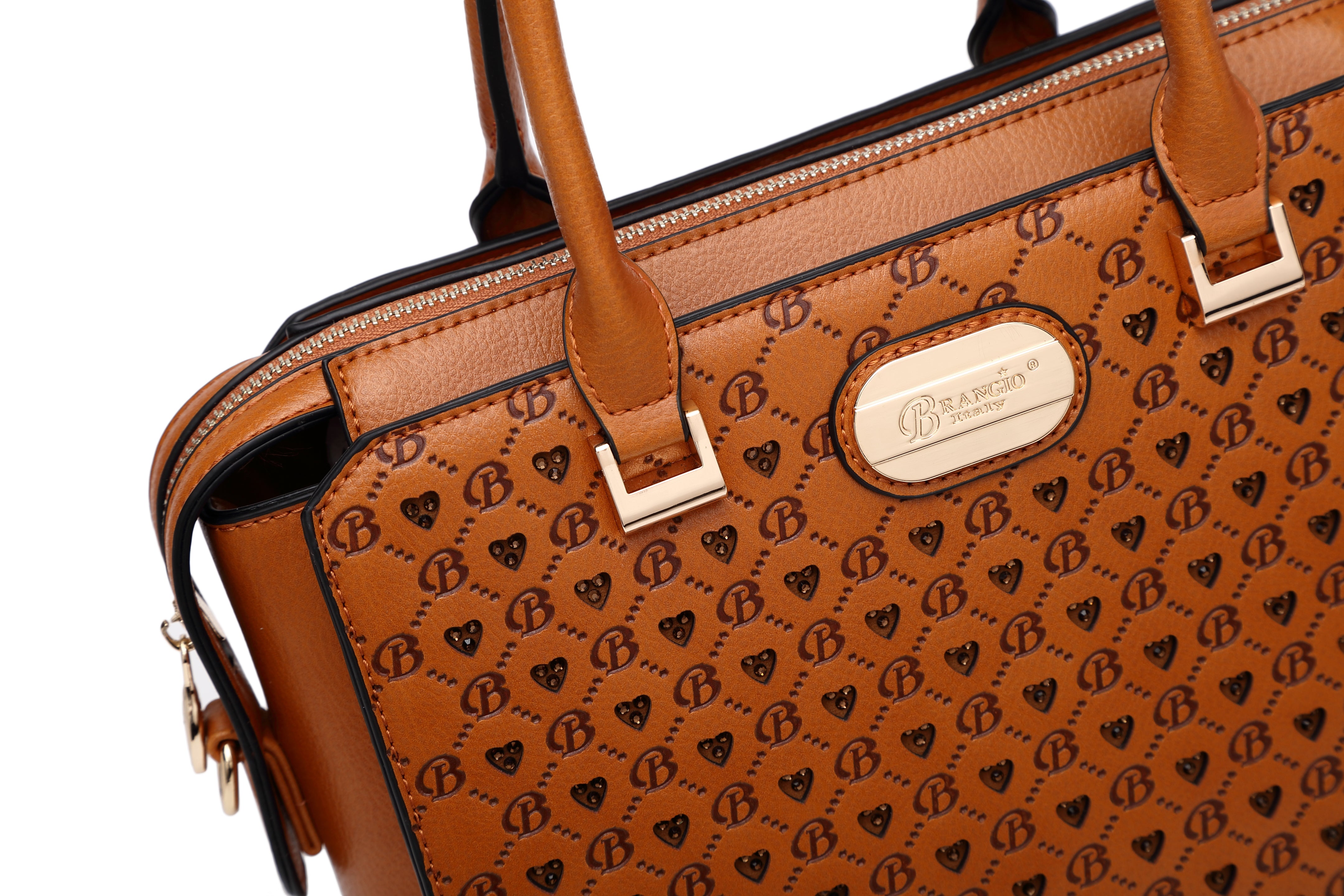 Brangio Italy Monogram Designer Signature Satchel Bag + Wallet Set