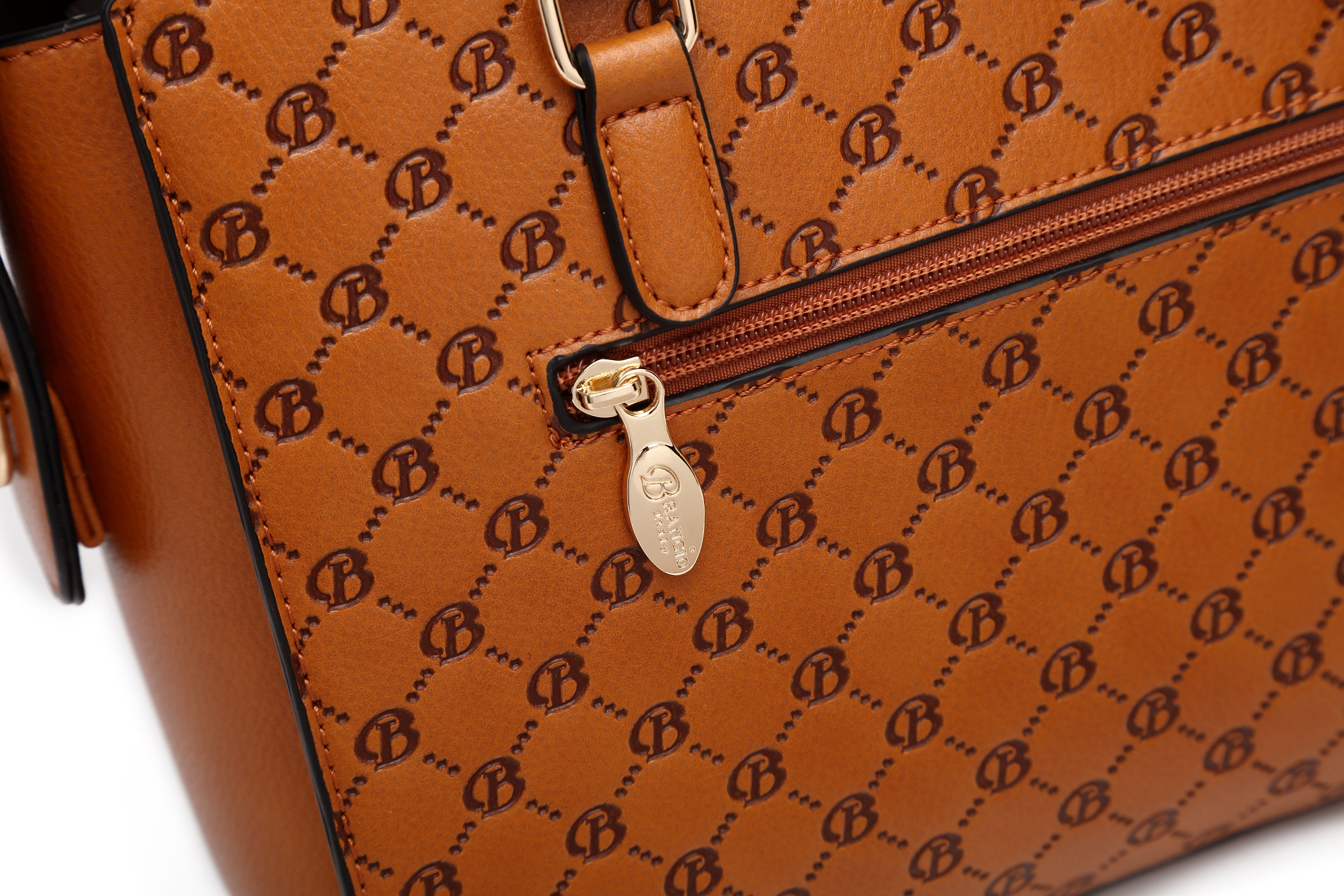 Brangio Italy Monogram Designer Signature Satchel Bag + Wallet Set