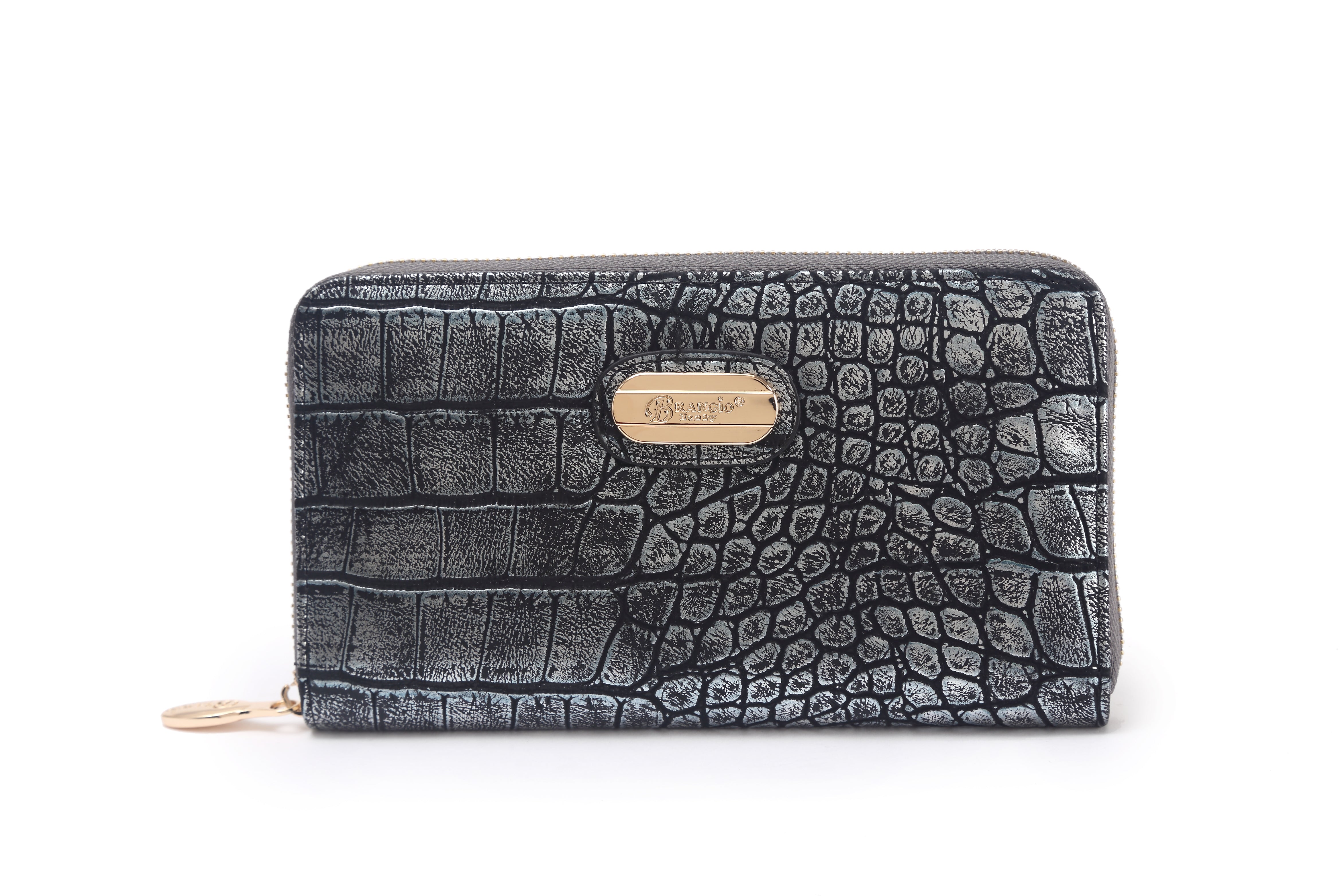 Brangio Italy Elegant Croc-Embossed Zippered Around Wallet